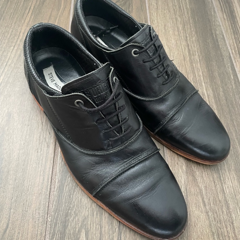 Steve Madden Mens Black Leather Dress Shoes 11